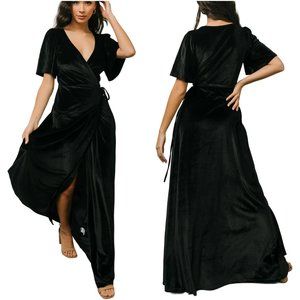 Baltic Born Meghan Velvet Wrap Maxi Dress size M medium black short sleeve